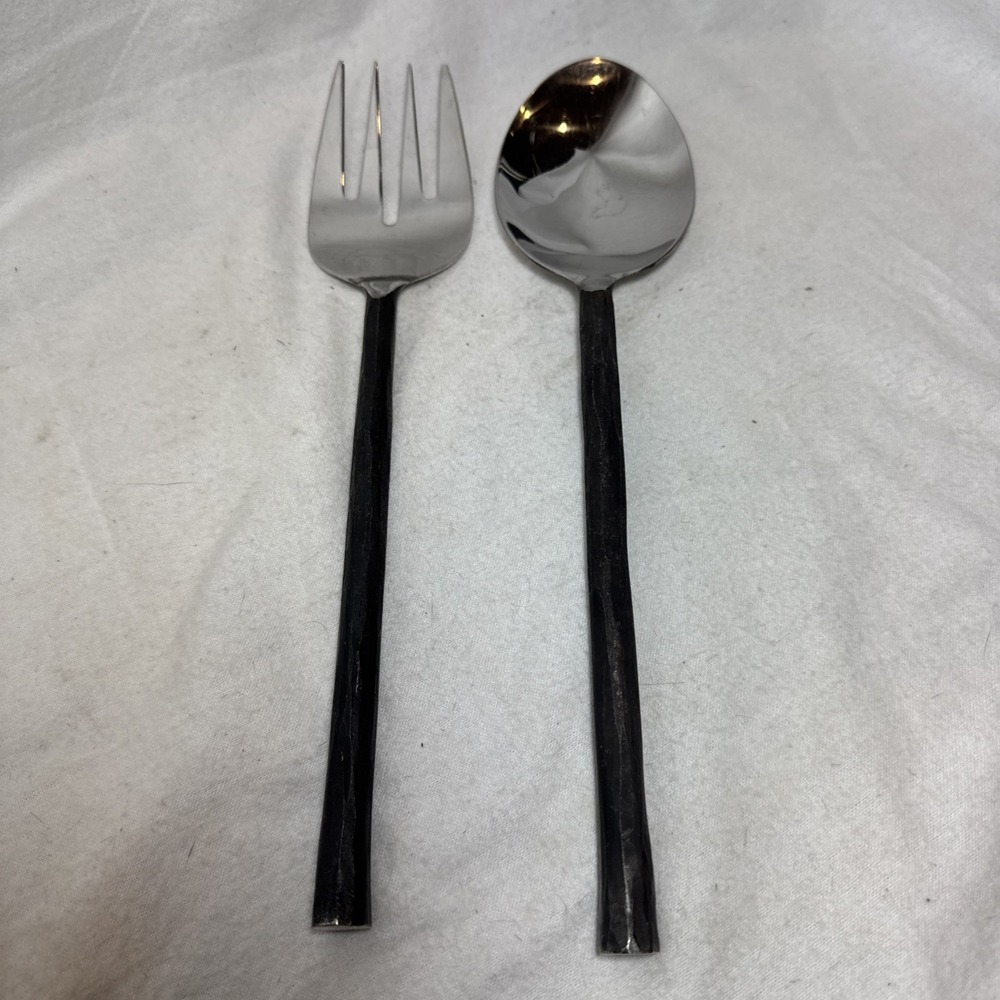 Raw Steel Forged Black Silverware Viking Medieval Hammered Salad Set 11.5" India